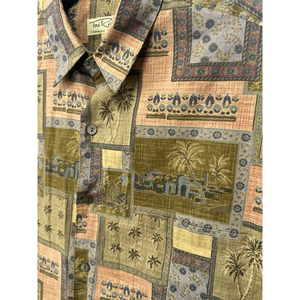 Tori Richard Shirt Mens L Green Palm Print USA Made Hawaiian Cotton Lawn Resort - Picture 2 of 4